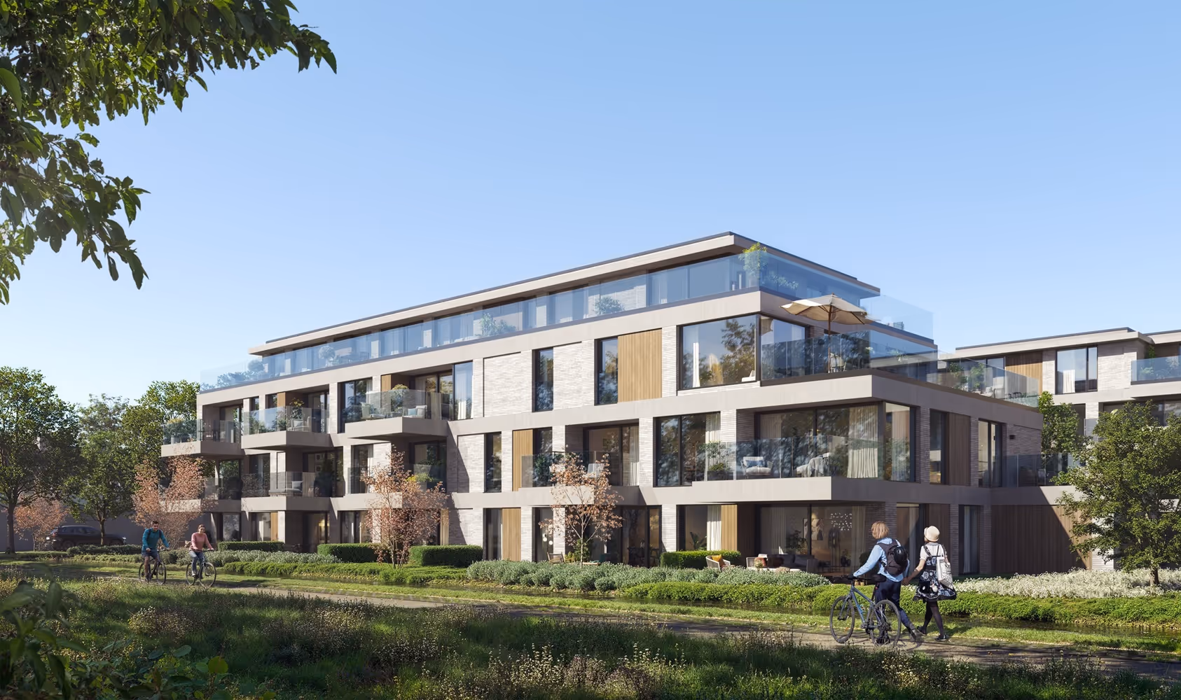 Groene binnentuin van het nieuwbouwproject Eyckentuyn in Eeklo