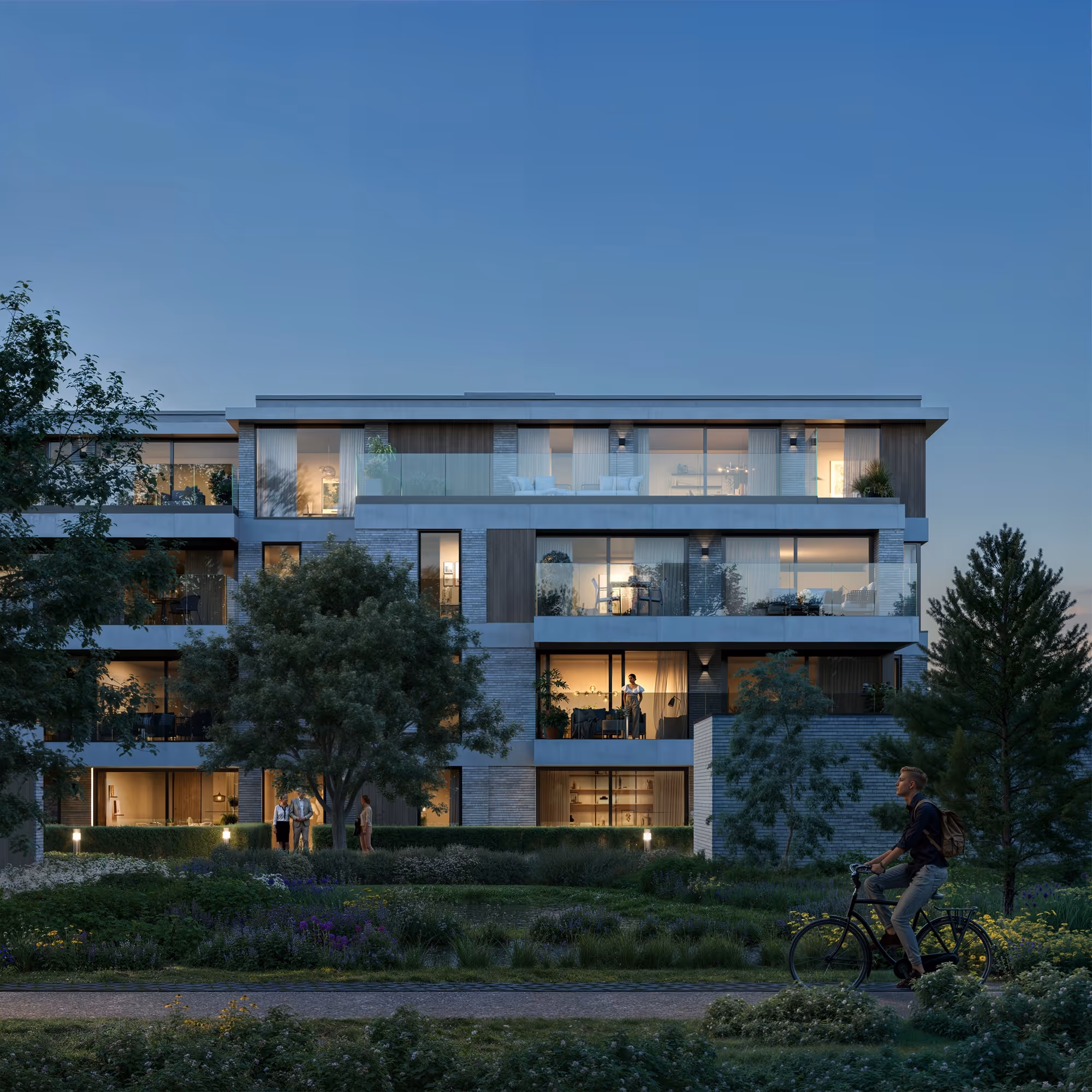 Straatbeeld van de nieuwbouwappartementen Eyckentuyn in Eeklo